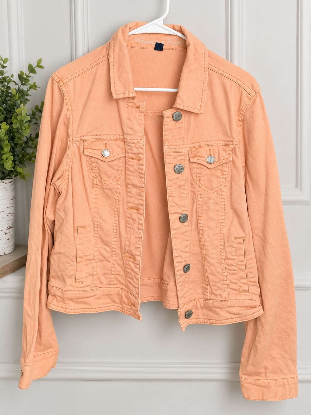 American Eagle Outfitters Peach Denim Jacket - Soft Apricot Wash Size XL